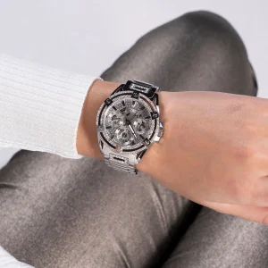 gw0464l1 guess watch women crystals silver dial metal stainless steel strap quartz battery analog crystal queen 6