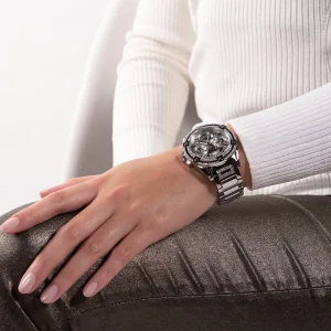 gw0464l1 guess watch women crystals silver dial metal stainless steel strap quartz battery analog crystal queen 7