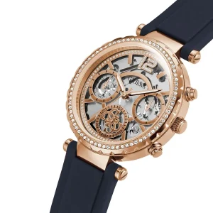 gw0484l2 guess watch women blue dial rubber strap quartz battery analog solstice 2