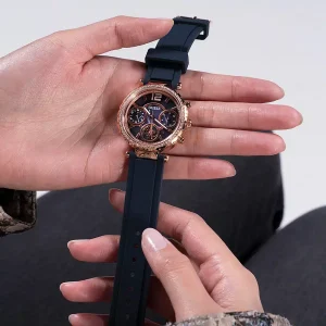 gw0484l2 guess watch women blue dial rubber strap quartz battery analog solstice 8
