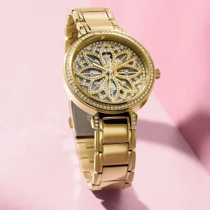 gw0528l2 guess watch women gold dial metal stainless steel golden strap quartz battery analog crystals lily 6