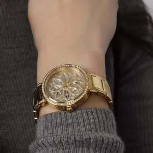 gw0528l2 guess watch women gold dial metal stainless steel golden strap quartz battery analog crystals lily 8