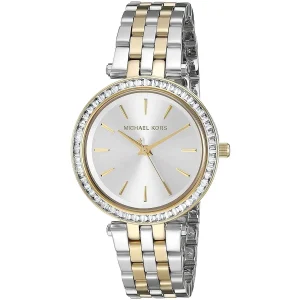 mk3405 michael kors watch women silver dial metal stainless steel gold strap quartz battery analog three hand darci mini 2