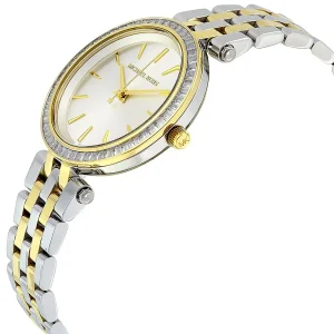 mk3405 michael kors watch women silver dial metal stainless steel gold strap quartz battery analog three hand darci mini 4