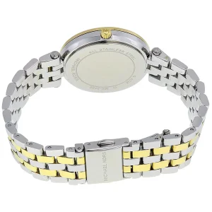 mk3405 michael kors watch women silver dial metal stainless steel gold strap quartz battery analog three hand darci mini 5
