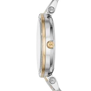 mk3405 michael kors watch women silver dial metal stainless steel gold strap quartz battery analog three hand darci mini 6