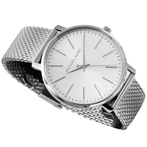 mk4338 michael kors watch women silver dial metal stainless steel mesh strap quartz battery analog three hand pyper 11
