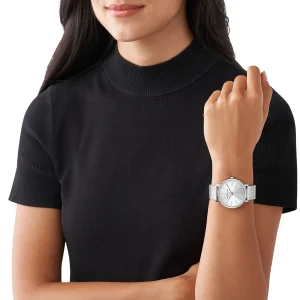 mk4338 michael kors watch women silver dial metal stainless steel mesh strap quartz battery analog three hand pyper 12