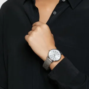 mk4338 michael kors watch women silver dial metal stainless steel mesh strap quartz battery analog three hand pyper 13