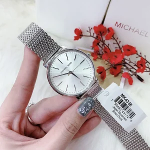 mk4338 michael kors watch women silver dial metal stainless steel mesh strap quartz battery analog three hand pyper 14