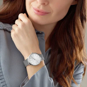 mk4338 michael kors watch women silver dial metal stainless steel mesh strap quartz battery analog three hand pyper 16