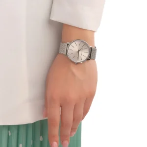 mk4338 michael kors watch women silver dial metal stainless steel mesh strap quartz battery analog three hand pyper 19