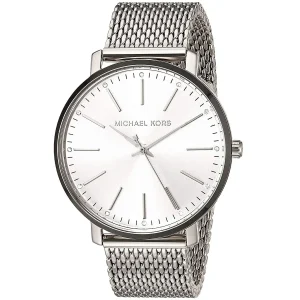 mk4338 michael kors watch women silver dial metal stainless steel mesh strap quartz battery analog three hand pyper 2
