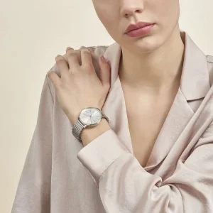 mk4338 michael kors watch women silver dial metal stainless steel mesh strap quartz battery analog three hand pyper 20