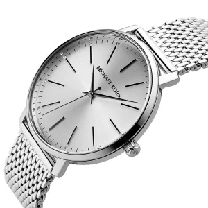 mk4338 michael kors watch women silver dial metal stainless steel mesh strap quartz battery analog three hand pyper 3