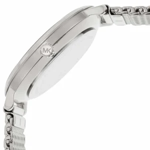 mk4338 michael kors watch women silver dial metal stainless steel mesh strap quartz battery analog three hand pyper 5