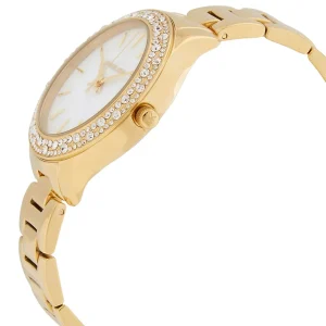 mk4555 michael kors watch women crystals white dial metal stainless steel gold strap quartz battery analog three hand liliane 3