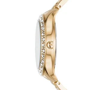 mk4555 michael kors watch women crystals white dial metal stainless steel gold strap quartz battery analog three hand liliane 4