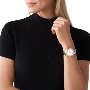 mk4555 michael kors watch women crystals white dial metal stainless steel gold strap quartz battery analog three hand liliane 7