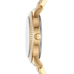 mk4575 michael kors watch women crystals gold dial metal stainless steel golden strap quartz battery analog three hand tibby 2