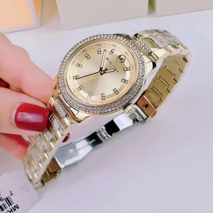mk4575 michael kors watch women crystals gold dial metal stainless steel golden strap quartz battery analog three hand tibby 4
