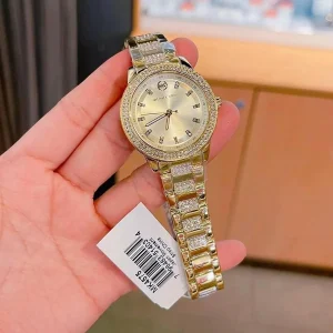 mk4575 michael kors watch women crystals gold dial metal stainless steel golden strap quartz battery analog three hand tibby 5