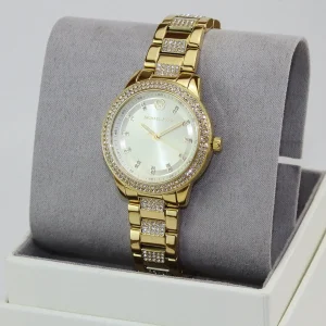 mk4575 michael kors watch women crystals gold dial metal stainless steel golden strap quartz battery analog three hand tibby 6