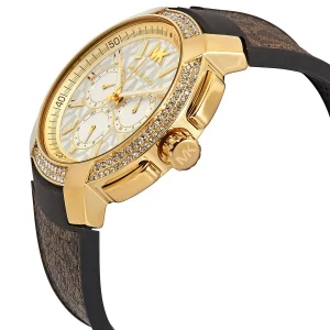 mk6948 michael kors chronograph watch women silver dial polyurethane chloride brown strap quartz battery analog crystals sidney 3