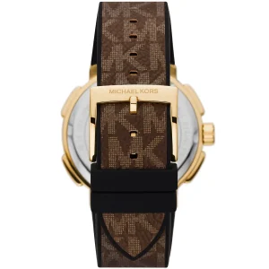 mk6948 michael kors chronograph watch women silver dial polyurethane chloride brown strap quartz battery analog crystals sidney 5