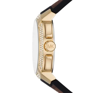 mk6948 michael kors chronograph watch women silver dial polyurethane chloride brown strap quartz battery analog crystals sidney 6