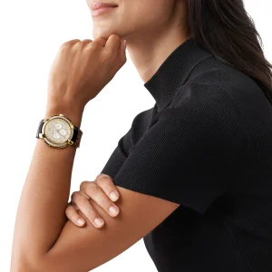 mk6948 michael kors chronograph watch women silver dial polyurethane chloride brown strap quartz battery analog crystals sidney 8