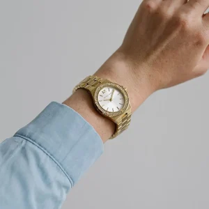 mk7278 michael kors watch women crystals white dial metal stainless steel gold strap quartz battery analog three hand lennox 12