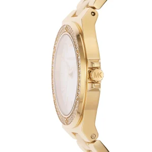 mk7278 michael kors watch women crystals white dial metal stainless steel gold strap quartz battery analog three hand lennox 4