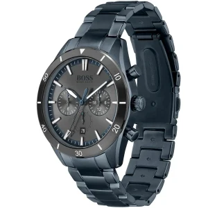1513865 hugo boss watch men gray dial metal stainless steel blue strap quartz battery analog chronograph santiago 2