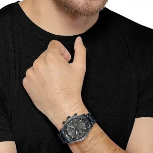 1513865 hugo boss watch men gray dial metal stainless steel blue strap quartz battery analog chronograph santiago 4