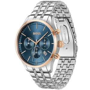 1514158 hugo boss watch men blue dial stainless steel metal silver strap quartz battery analog chronograph avery 2