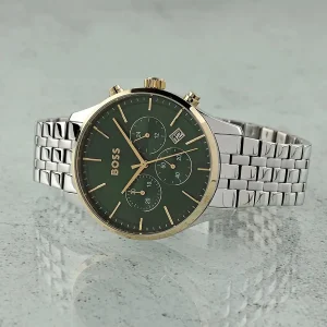 1514159 hugo boss watch men green dial stainless steel metal silver strap quartz battery analog chronograph avery 4