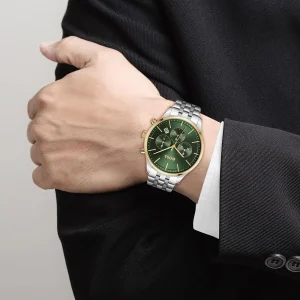 1514159 hugo boss watch men green dial stainless steel metal silver strap quartz battery analog chronograph avery 5