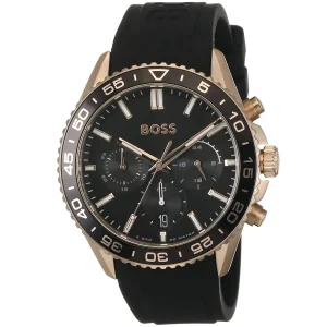 1514168 hugo boss watch 5bar 50 meters men black dial rubber strap quartz battery analog chronograph runner 2