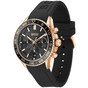 1514168 hugo boss watch 5bar 50 meters men black dial rubber strap quartz battery analog chronograph runner 3