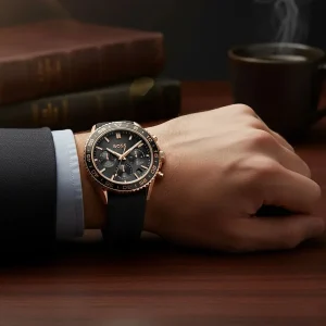 1514168 hugo boss watch 5bar 50 meters men black dial rubber strap quartz battery analog chronograph runner 5