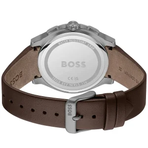 1514187 hugo boss watch men gray dial leather brown strap quartz battery analog chronograph peak 3
