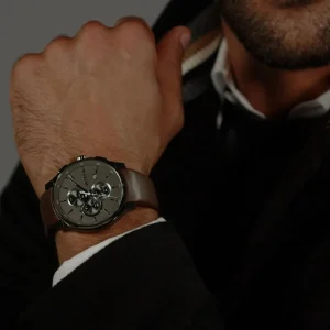 1514187 hugo boss watch men gray dial leather brown strap quartz battery analog chronograph peak 4
