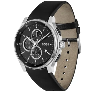 1514188 hugo boss watch men black dial leather strap quartz battery analog chronograph peak 2