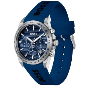 1514239 hugo boss watch men blue dial rubber strap quartz battery analog chronograph strike 2