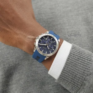 1514239 hugo boss watch men blue dial rubber strap quartz battery analog chronograph strike 4