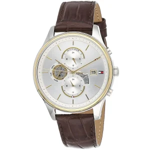 1710501 tommy hilfiger watch men silver dial leather brown strap quartz battery analog weston 2