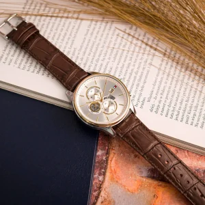 1710501 tommy hilfiger watch men silver dial leather brown strap quartz battery analog weston 8