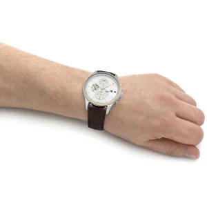 1710501 tommy hilfiger watch men silver dial leather brown strap quartz battery analog weston 9
