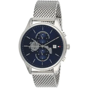 1710504 tommy hilfiger watch men blue dial mesh metal stainless steel silver strap quartz battery analog weston 2